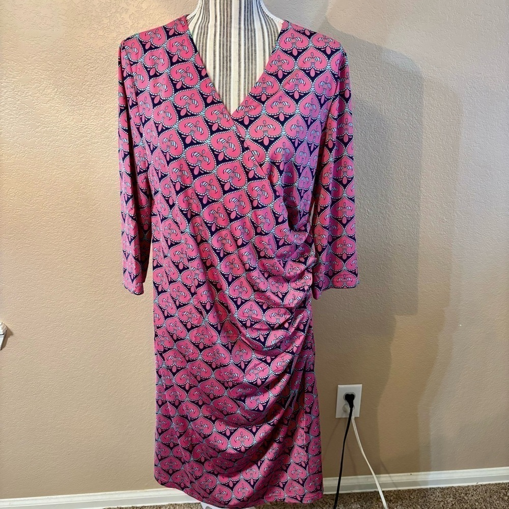 NWT Tracy Negoshian Dress XL Dolly Pink Navy Green Geometric Fleur de Lis Midi